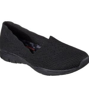 Skechers Seager Stat Black Slip-On Loafers with Breathable Knit Top